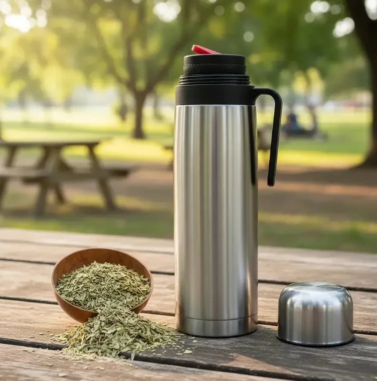 Termo sobre una mesa al aire libre